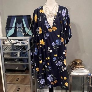 New floral design tunic in deep blue and yellow.colors will lead you into fall